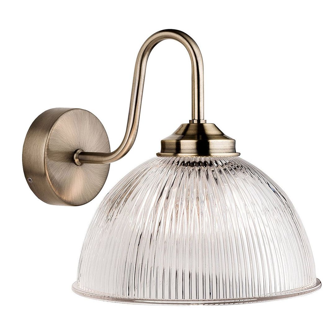Firstlight Ashford Wall Wall Light Clear Ribbed in Antique Brass - Image 1