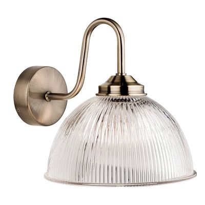 Firstlight Ashford Wall Wall Light Clear Ribbed in Antique Brass