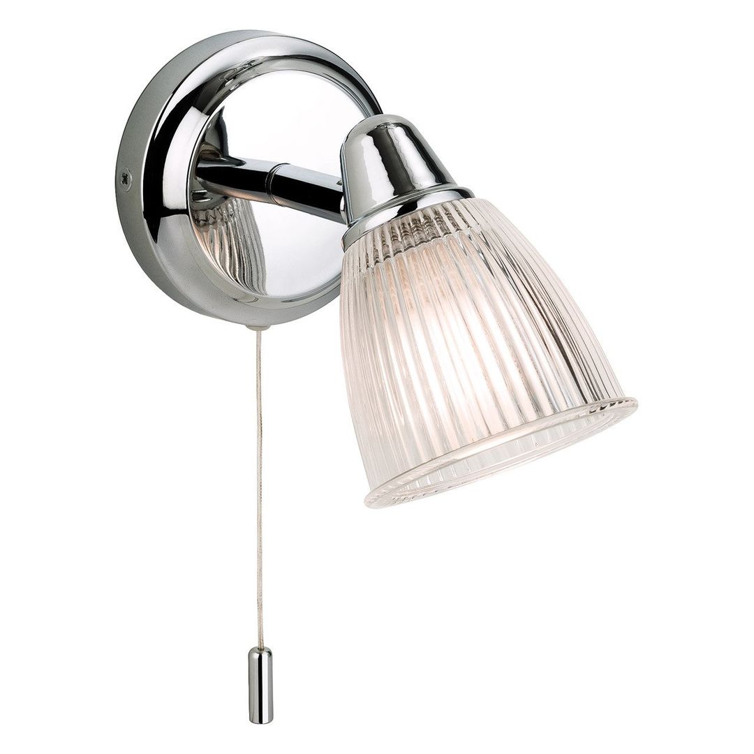 Firstlight Echo Wall Wall Light with On/Off Pull Cord Clear Ribbed in Chrome - Image 1