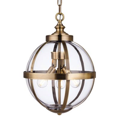 Firstlight Monroe 3-Light Pendant Light Clear in Antique Brass