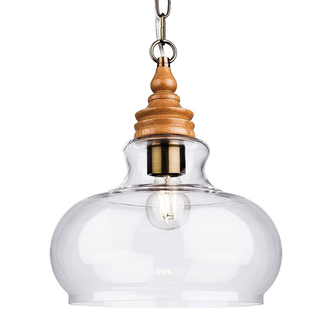 Firstlight Comet 300mm Pendant Light Clear in Natural Wood - Image 1