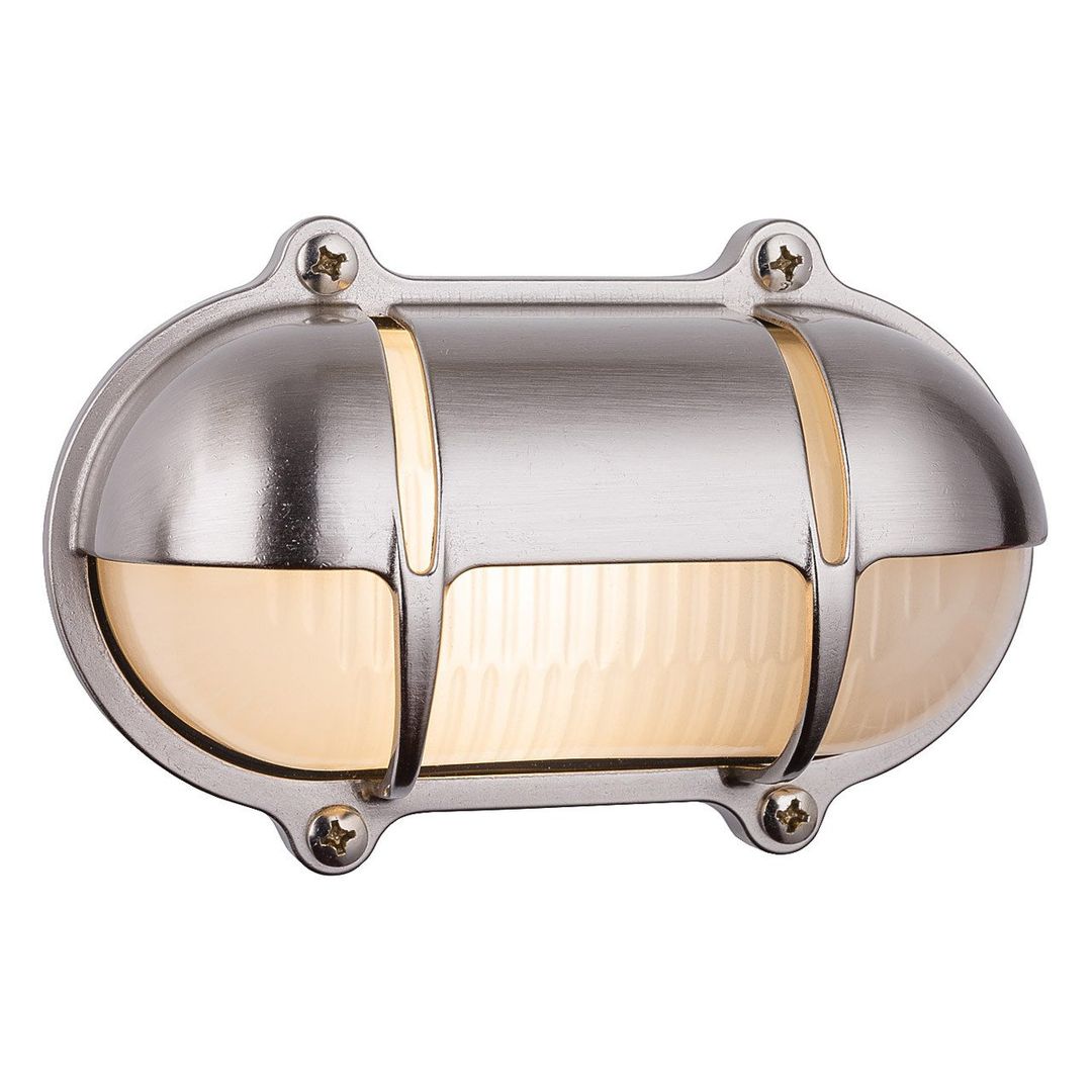 Firstlight Nautic Oval Outdoor Wall Bulkhead Eyelid Frosted in Solid Brass with Nickel Plating - Image 1