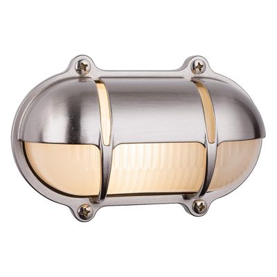 Firstlight Nautic Oval Outdoor Wall Bulkhead Eyelid Frosted in Solid Brass with Nickel Plating