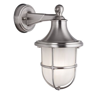 Firstlight Nautic Caged Outdoor Wall Lantern Frosted in Solid Brass with Nickel Plating