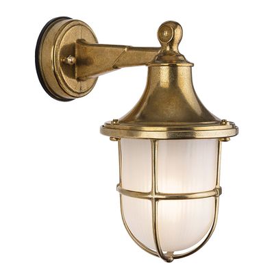 Firstlight Nautic Caged Outdoor Wall Lantern Frosted in Solid Brass