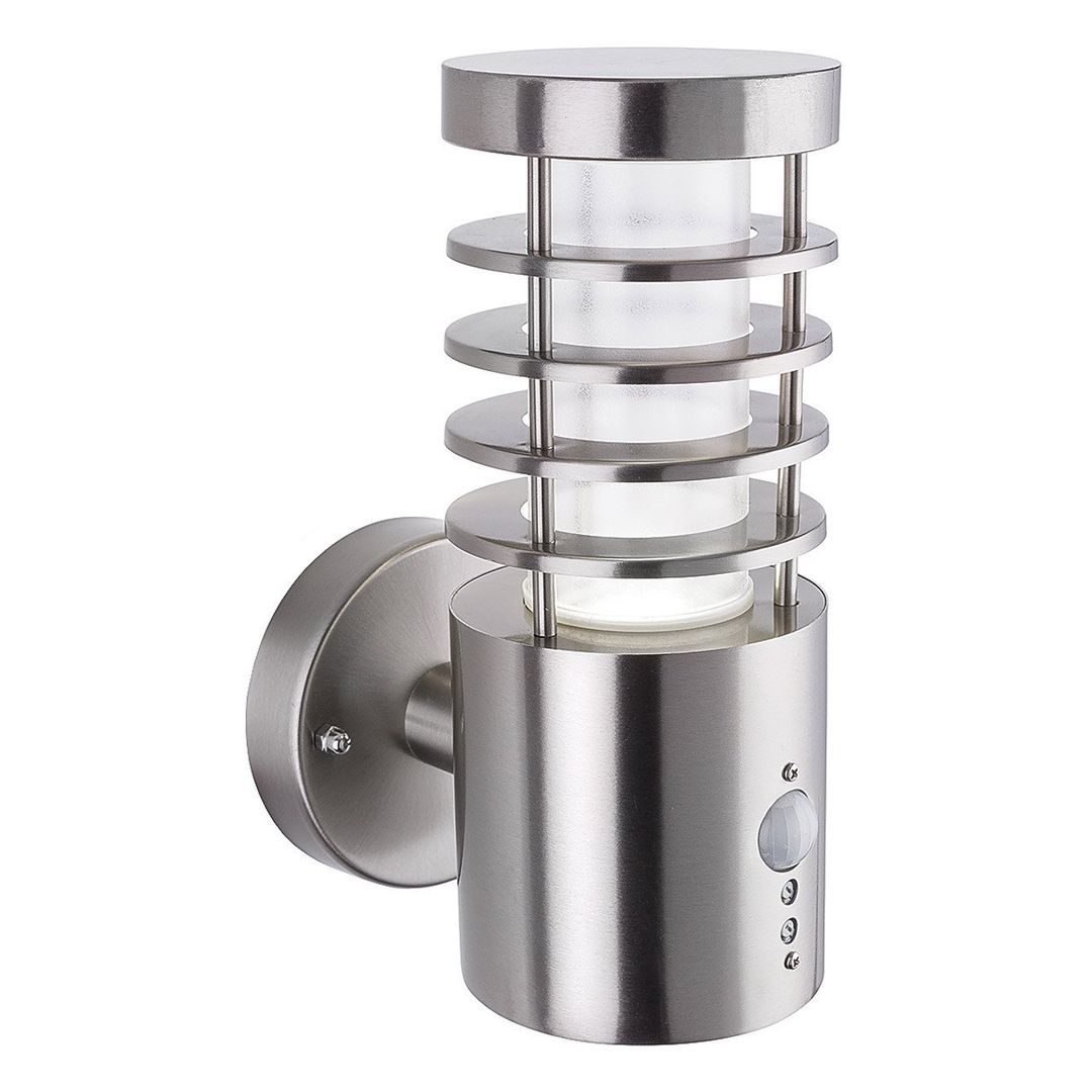 Firstlight LED Tamar Outdoor Wall Lantern PIR Sensor Cool White 4000K Frosted in Stainless Steel - Image 1