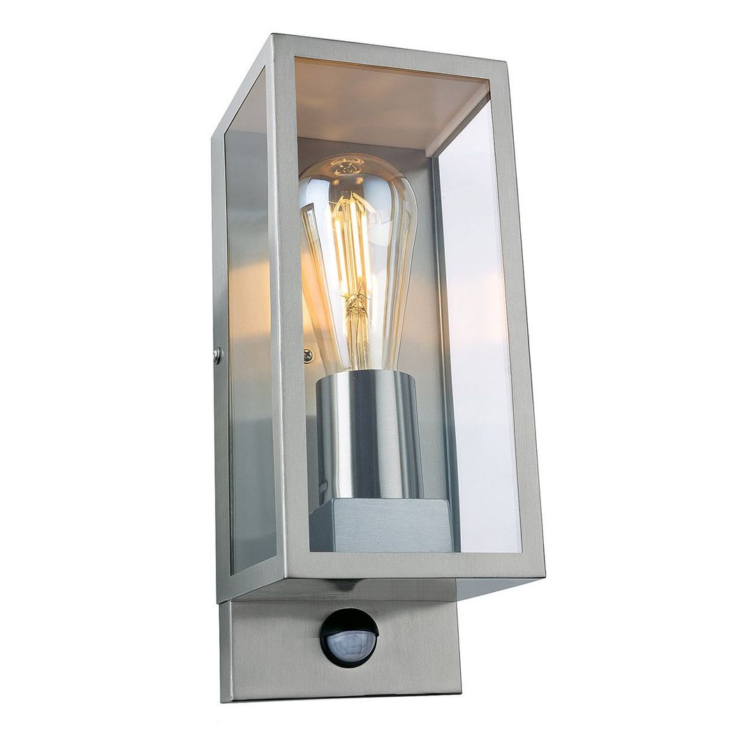 Firstlight Dallas Outdoor Wall Lantern PIR Sensor Clear in Stainless Steel - Image 1