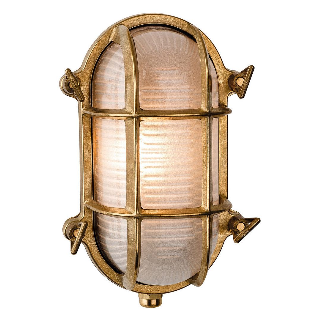 Firstlight Nautic Oval Outdoor Wall Bulkhead Grille Frosted in Solid Brass - Image 1