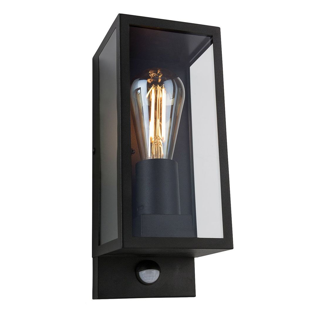 Firstlight Dallas Outdoor Wall Lantern PIR Sensor Clear in Black - Image 1