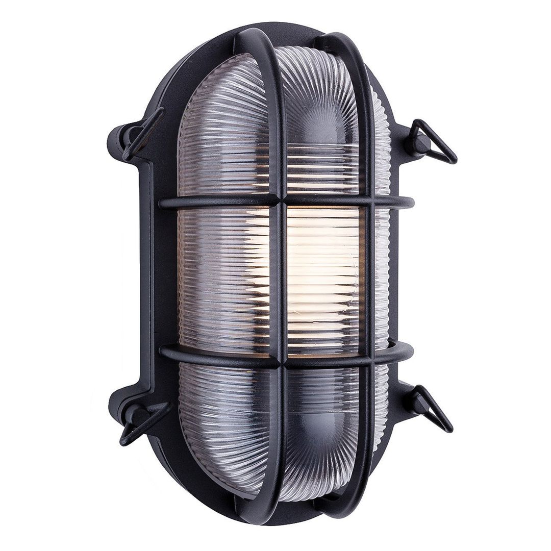 Firstlight Turin Oval Outdoor Wall Bulkhead Ribbed in Black - Image 1