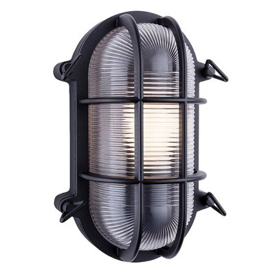 Firstlight Turin Oval Outdoor Wall Bulkhead Ribbed in Black