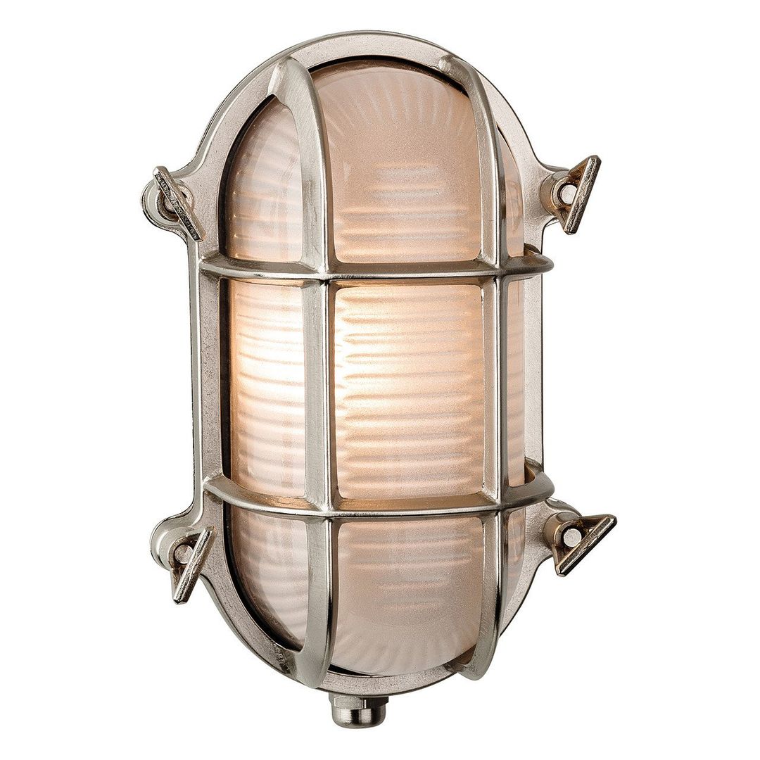 Firstlight Nautic Oval Outdoor Wall Bulkhead Grille Frosted in Solid Brass with Nickel Plating - Image 1