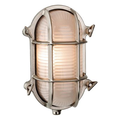 Firstlight Nautic Oval Outdoor Wall Bulkhead Grille Frosted in Solid Brass with Nickel Plating