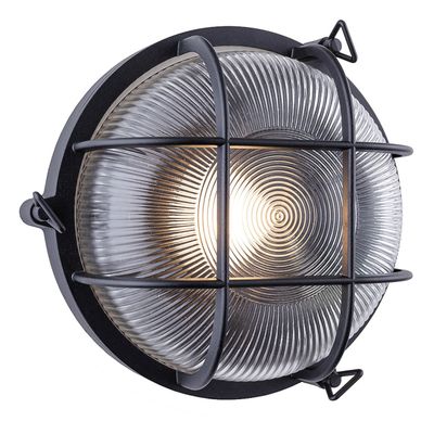 Firstlight Turin Round Outdoor Wall Bulkhead Ribbed in Black