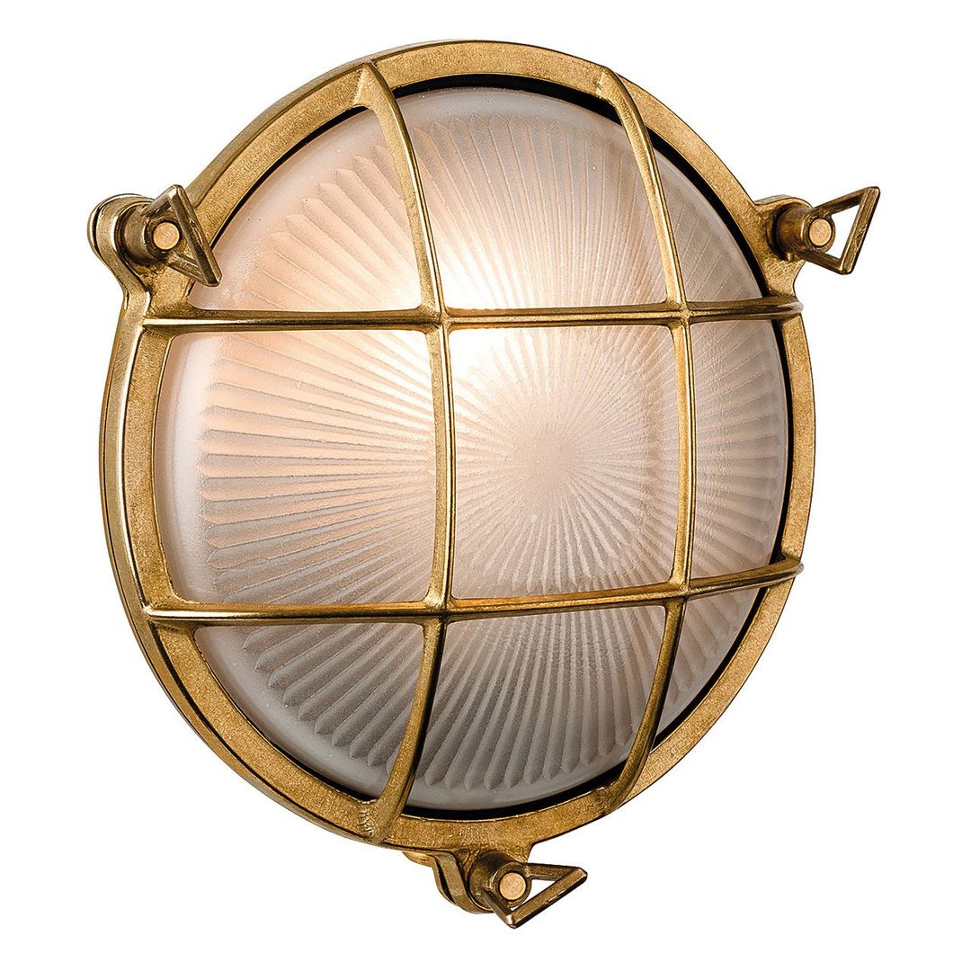 Firstlight Nautic Round Outdoor Wall Bulkhead Grille Frosted in Solid Brass - Image 1