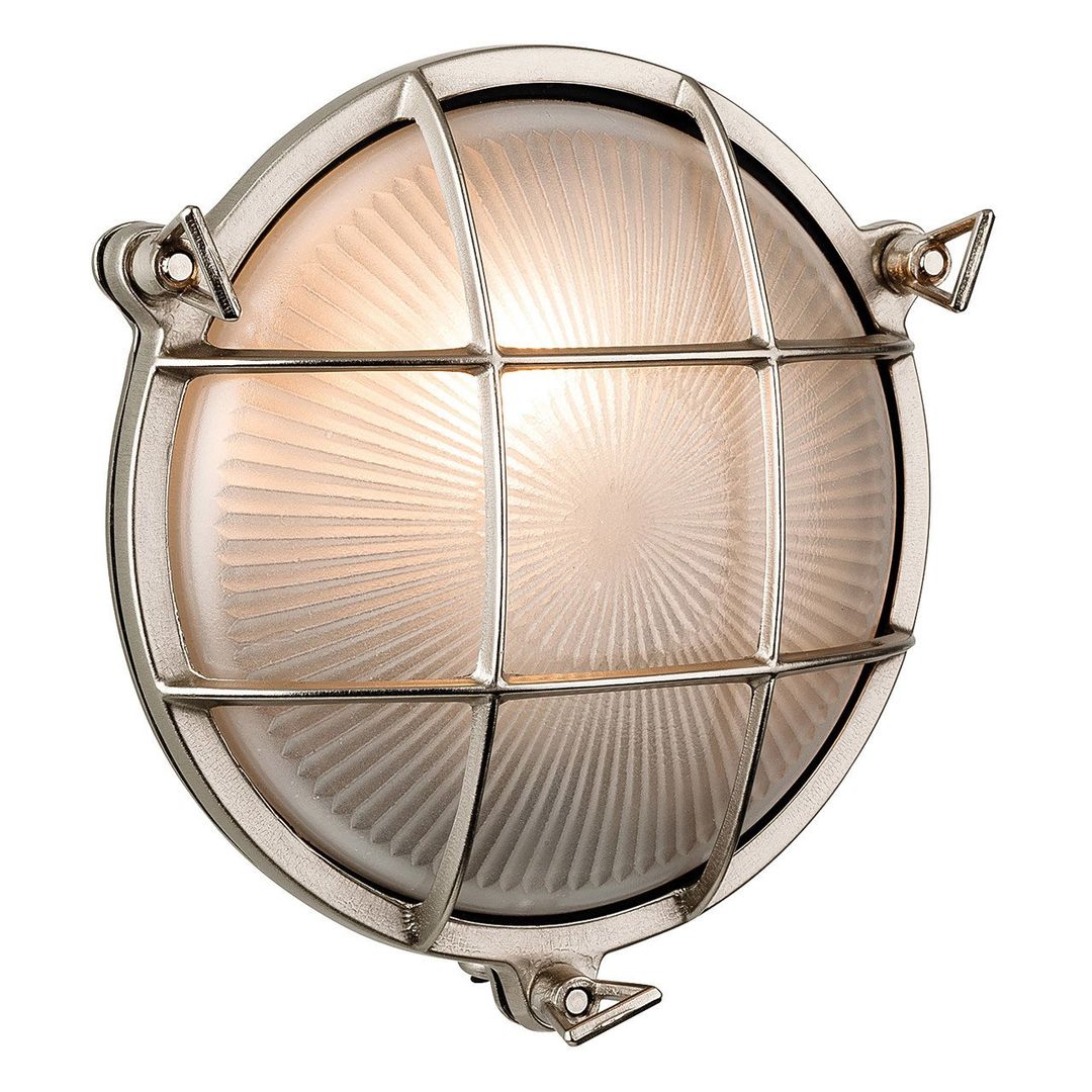 Firstlight Nautic Round Outdoor Wall Bulkhead Grille Frosted in Solid Brass with Nickel Plating - Image 1