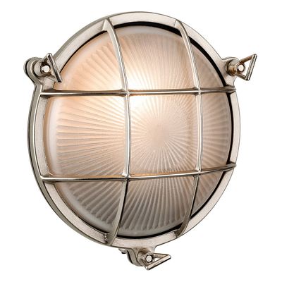 Firstlight Nautic Round Outdoor Wall Bulkhead Grille Frosted in Solid Brass with Nickel Plating