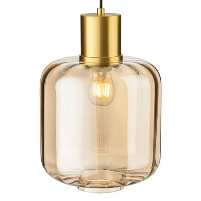 Firstlight Eton 26cm Pendant Light Amber in Brushed Brass
