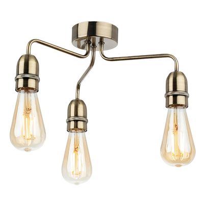 Firstlight Leon 3-Light Flush Ceiling Light in Antique Brass