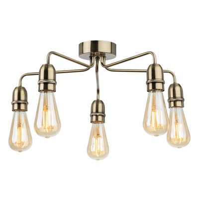 Firstlight Leon 5-Light Flush Ceiling Light in Antique Brass