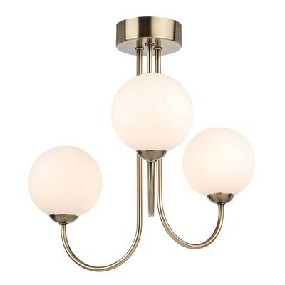 Firstlight Lyndon 3-Light Semi-Flush Ceiling Light Opal in Antique Brass