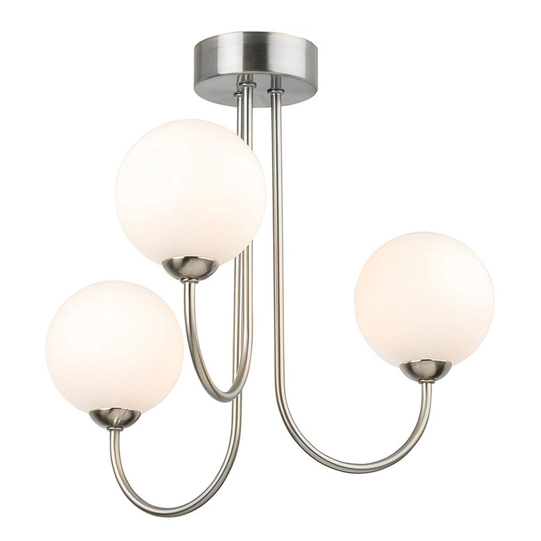 Firstlight Lyndon 3-Light Semi-Flush Ceiling Light Opal in Brushed Steel - Image 1