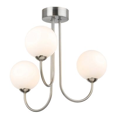 Firstlight Lyndon 3-Light Semi-Flush Ceiling Light Opal in Brushed Steel
