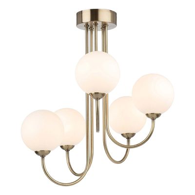 Firstlight Lyndon 5-Light Semi-Flush Ceiling Light Opal in Antique Brass