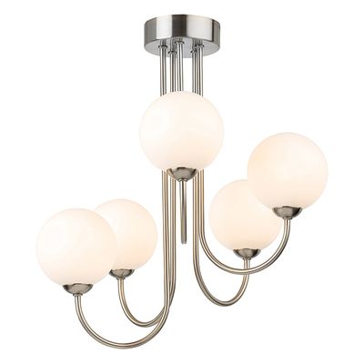 Firstlight Lyndon 5-Light Semi-Flush Ceiling Light Opal in Brushed Steel