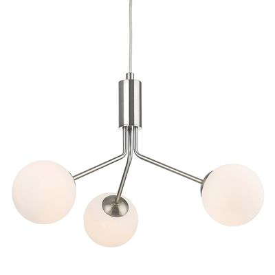 Firstlight Montana Contemporary Style 3-Light Pendant Light in Brushed Steel and Opal Glass