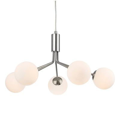 Firstlight Montana 5-Light Pendant Light Opal in Brushed Steel