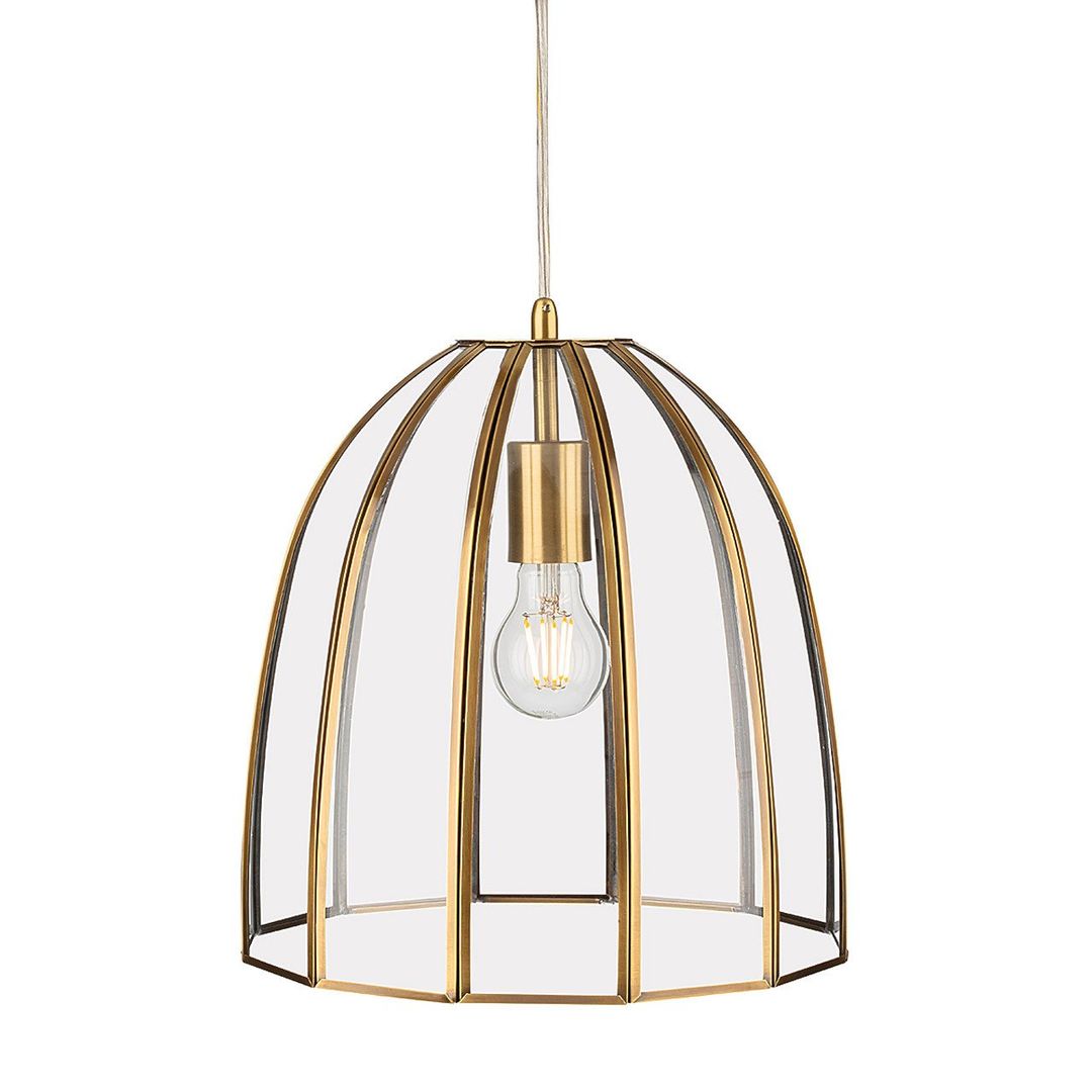 Firstlight Lincoln Bell-Shaped Pendant Light Clear in Antique Brass - Image 1