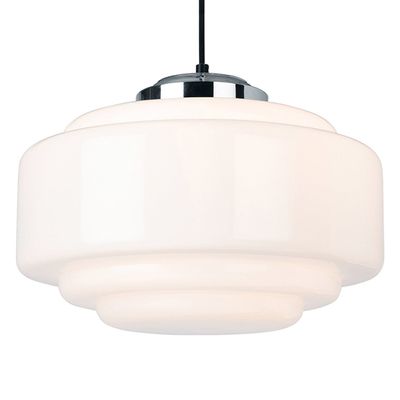 Firstlight Art Deco 35 x 24cm Pendant Light Milky White in Chrome