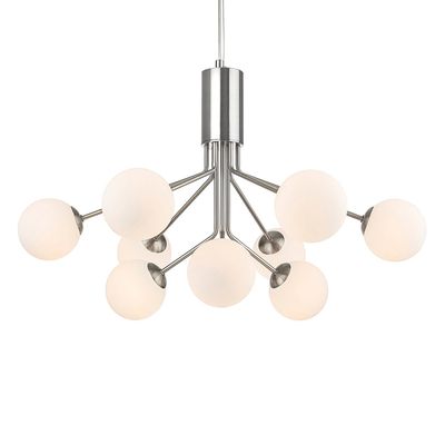 Firstlight Montana Contemporary Style 9-Light Pendant Light in Brushed Steel and Opal Glass