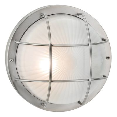 Firstlight Court Outdoor Wall Bulkhead Frosted in Stainless Steel