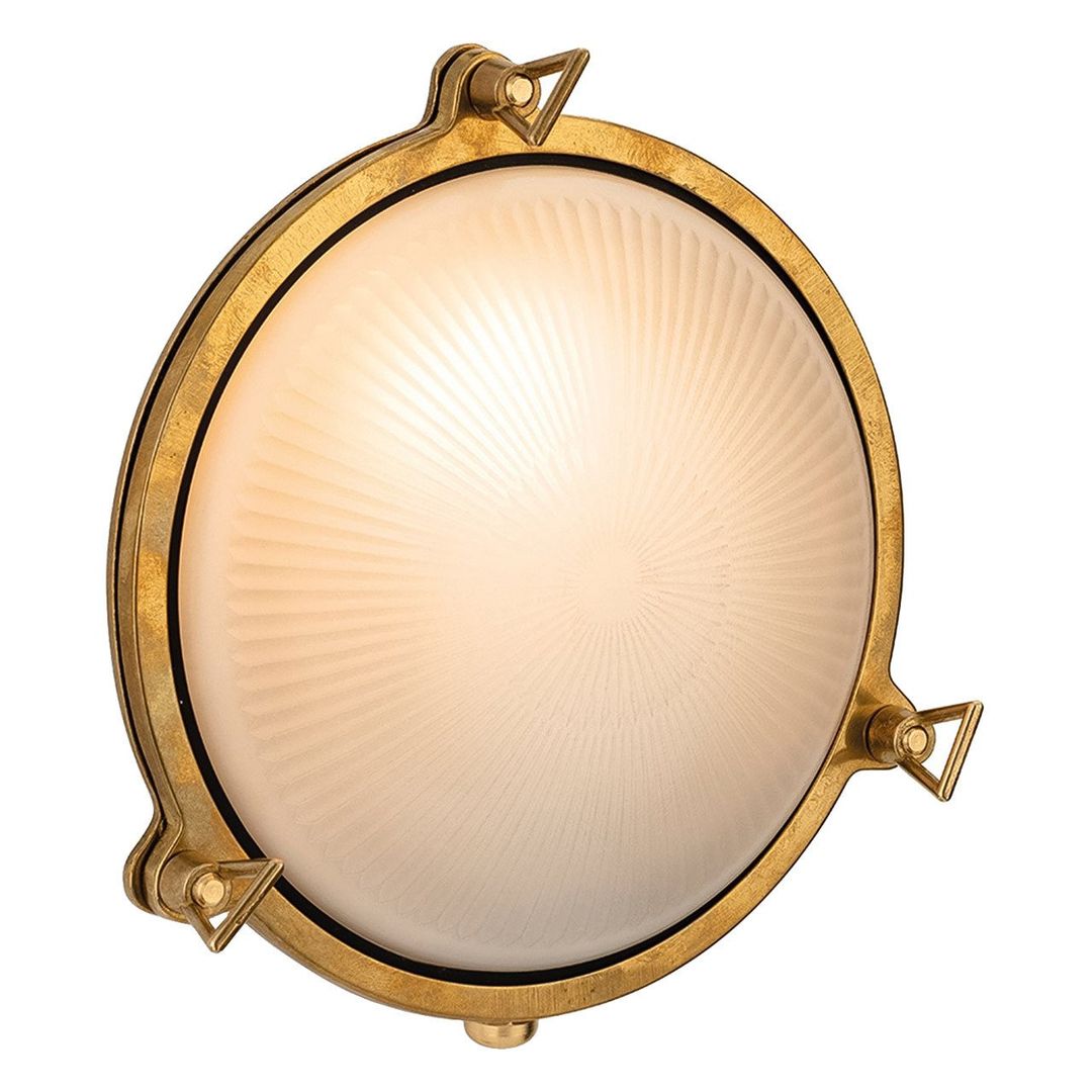 Firstlight Nautic 19.5cm Round Outdoor Wall Bulkhead Frosted in Brass - Image 1