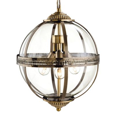 Firstlight Mayfair 3-Light Pendant Light Clear in Antique Brass