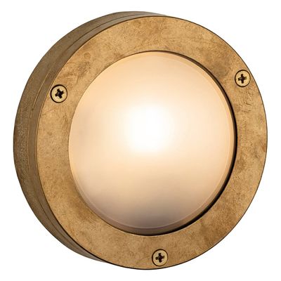 Firstlight Nautic 14cm Round Outdoor Wall Bulkhead Frosted in Brass