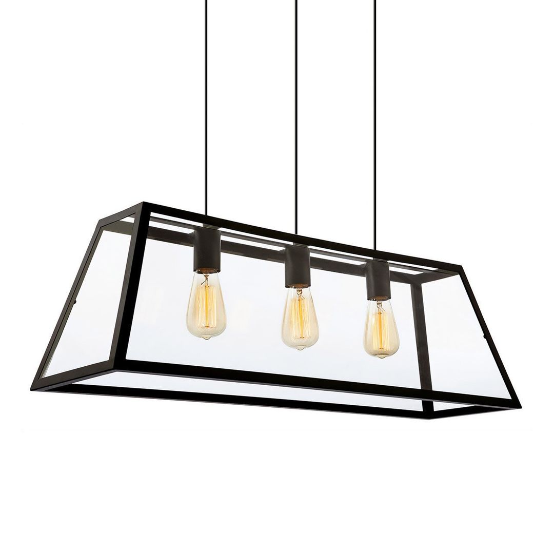 Firstlight Kew Minimalistic Style 3-Light Box Pendant Light in Black and Clear Glass - Image 1