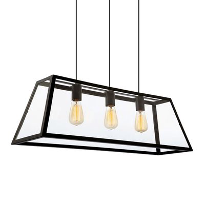 Firstlight Kew Minimalistic Style 3-Light Box Pendant Light in Black and Clear Glass