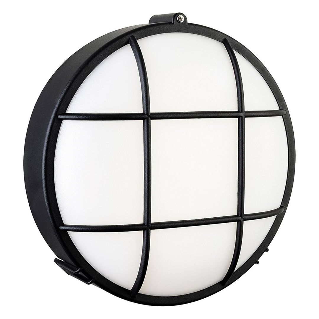 Firstlight LED Lewis Round Outdoor Wall Bulkhead Warm White 3000K Opal in Black - Image 1