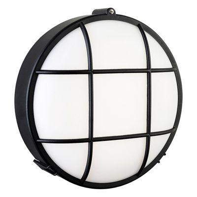 Firstlight LED Lewis Round Outdoor Wall Bulkhead Warm White 3000K Opal in Black