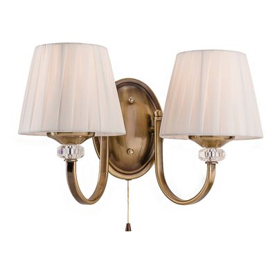 Firstlight Langham 2-Light Wall Wall Light with On/Off Pull Cord in Cream and Antique Brass