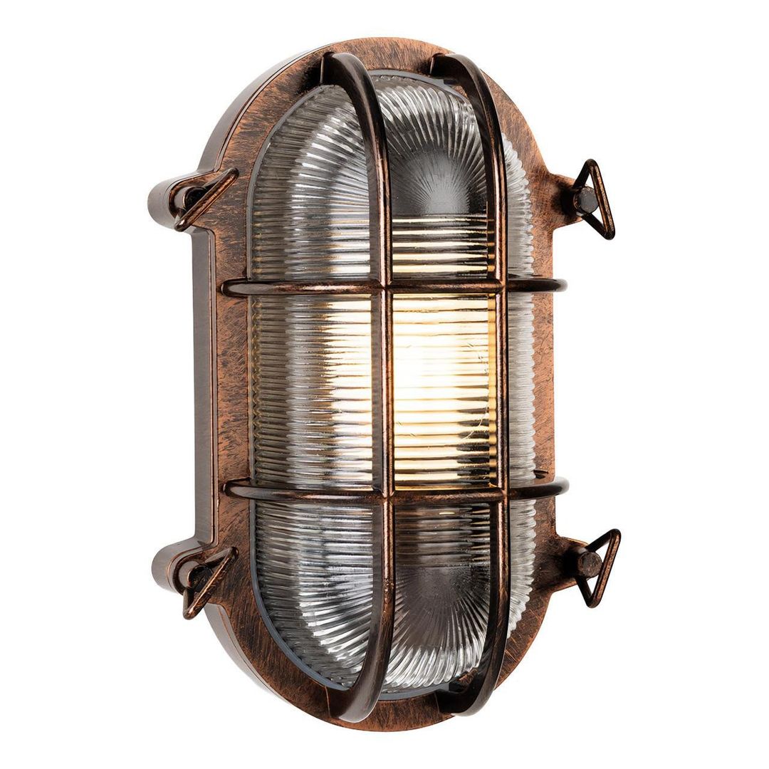 Firstlight Turin Oval Outdoor Wall Bulkhead Ribbed in Antique Copper - Image 1