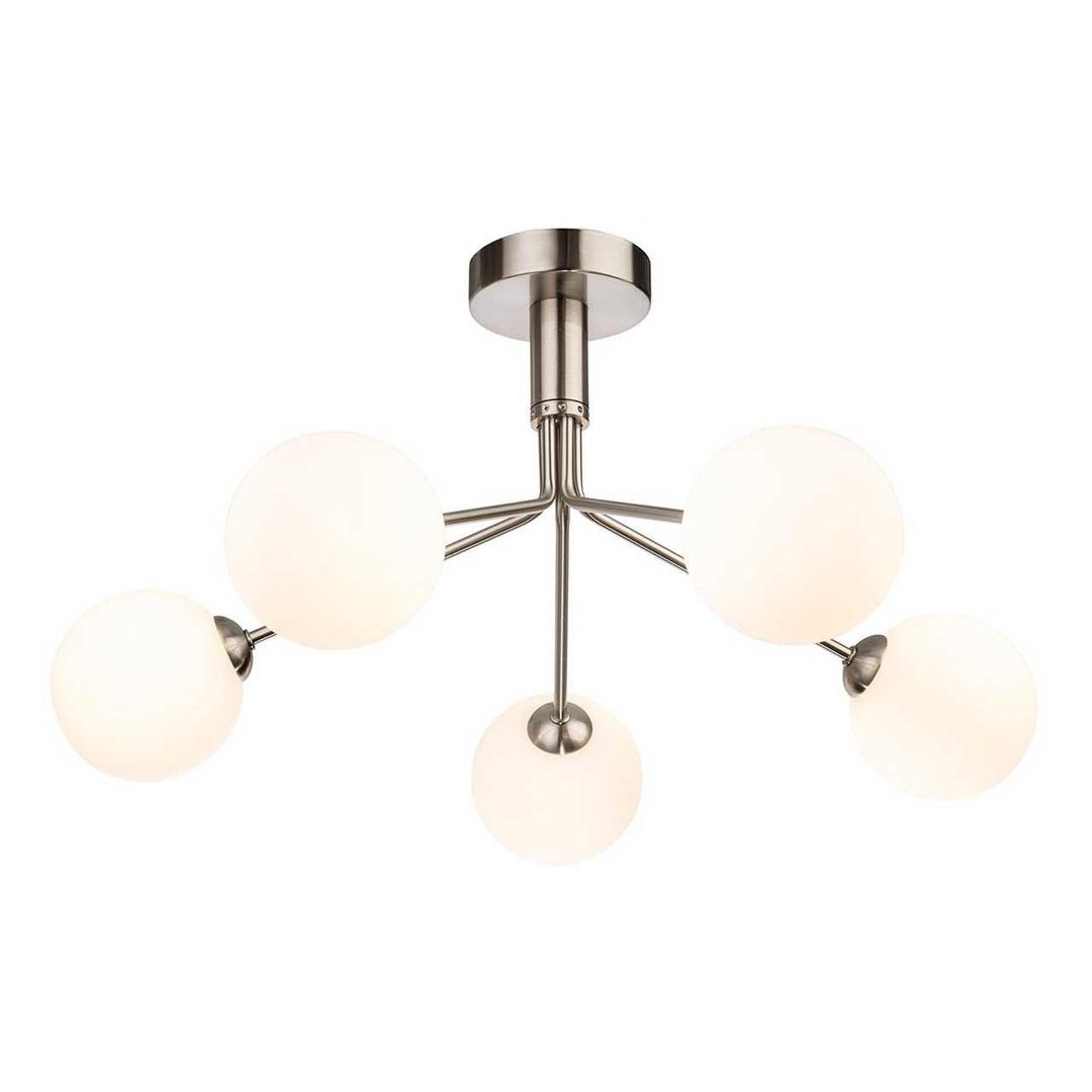 Firstlight Lyric 5-Light Semi-Flush Ceiling Light Opal in Brushed Steel - Image 1