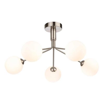 Firstlight Lyric 5-Light Semi-Flush Ceiling Light Opal in Brushed Steel