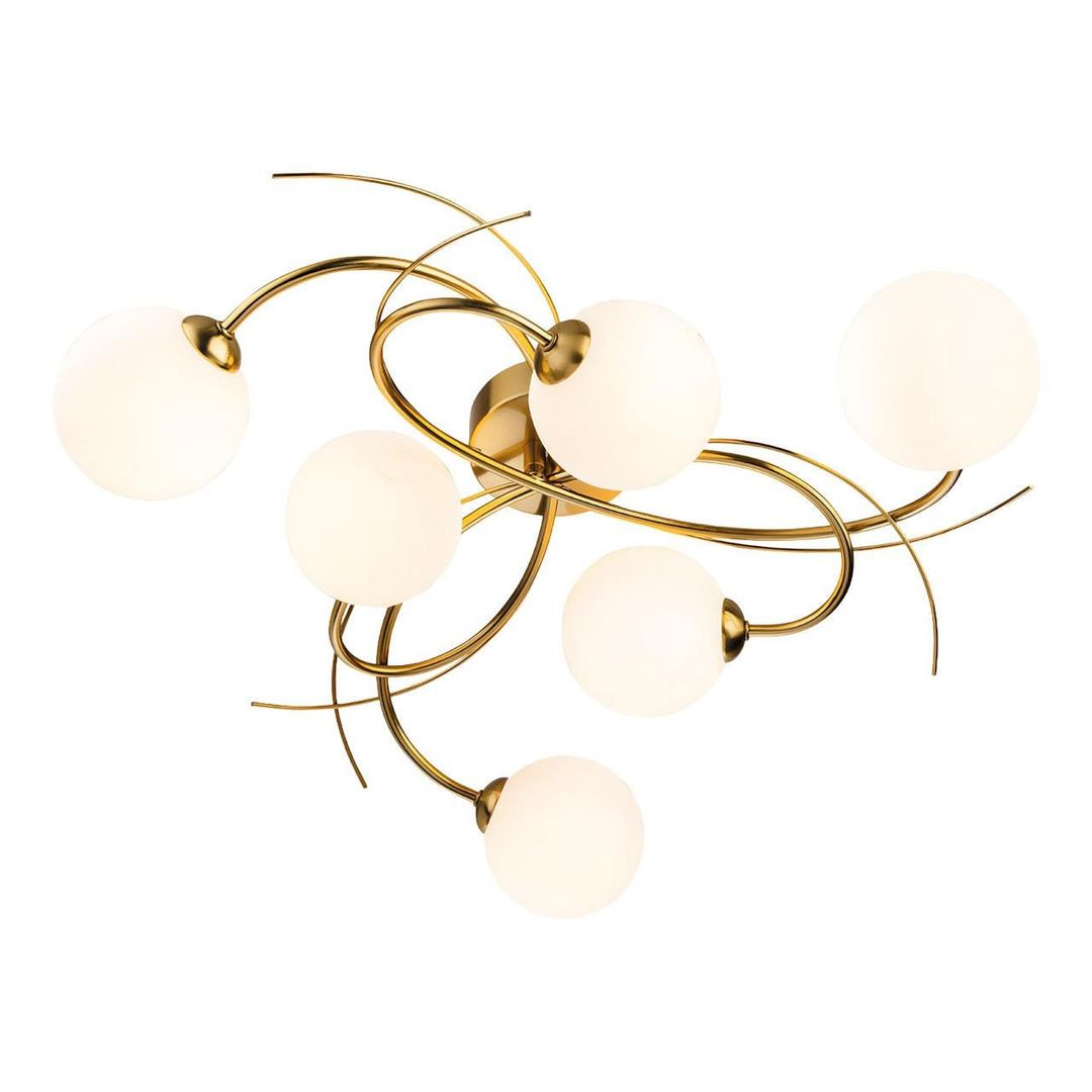 Firstlight Elba 6-Light Semi-Flush Ceiling Light Opal in Brushed Brass - Image 1