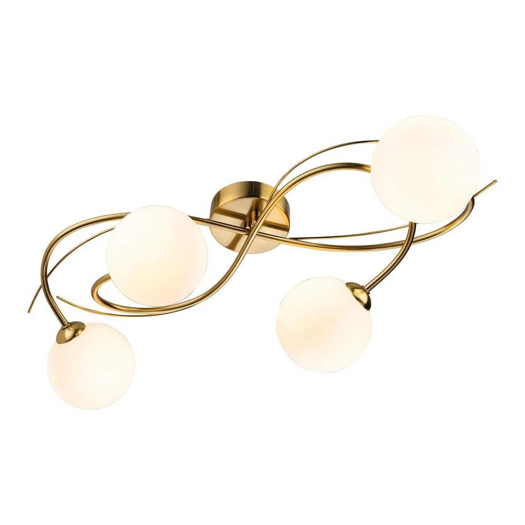 Firstlight Elba 4-Light Semi-Flush Ceiling Light Opal in Brushed Brass - Image 1