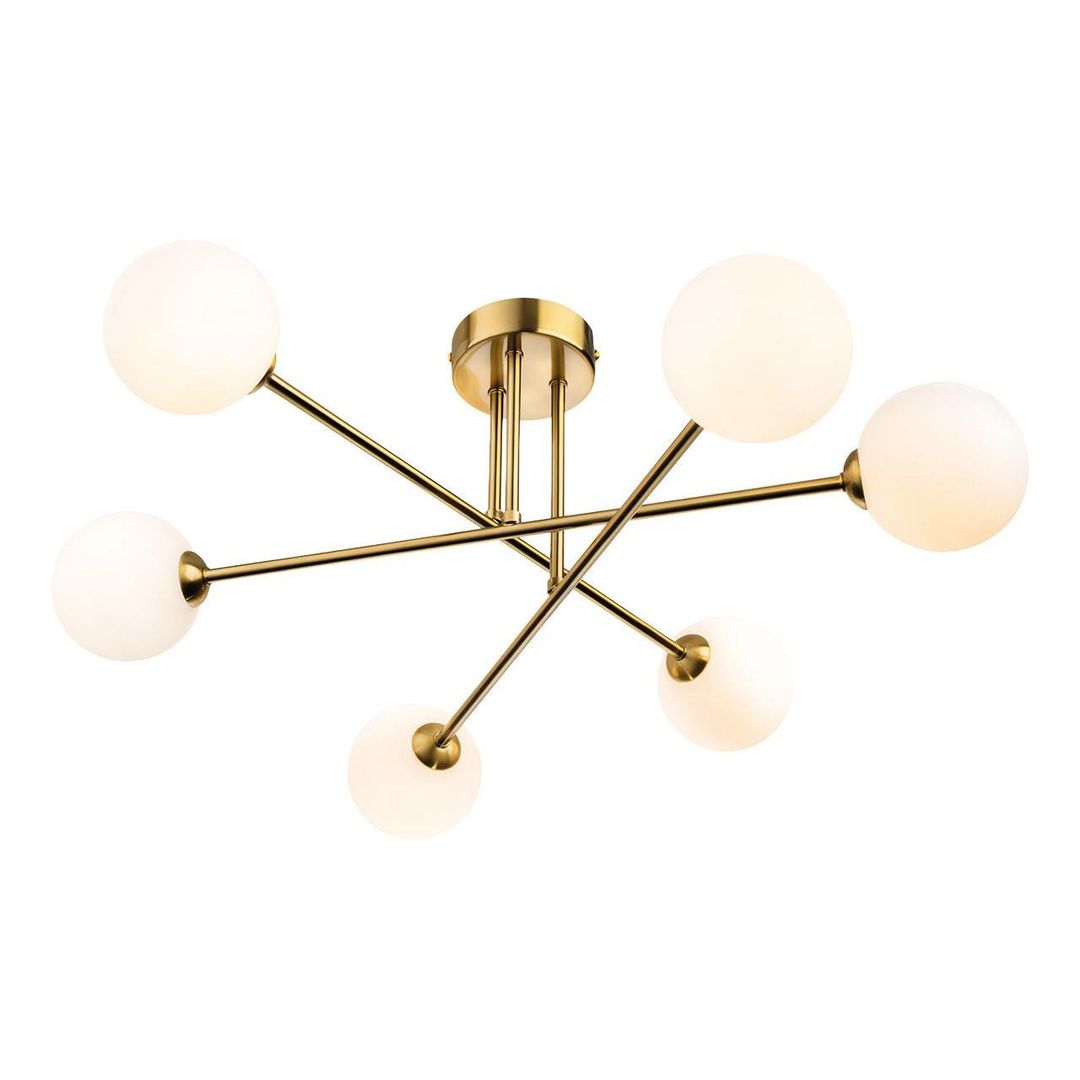 Firstlight Lando 6-Light Semi-Flush Ceiling Light Opal in Brushed Brass - Image 1