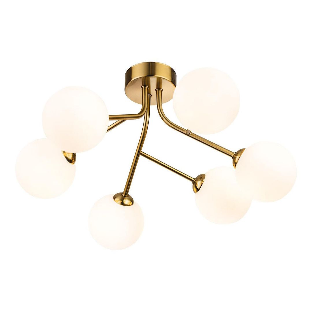 Firstlight Groves 6-Light Semi-Flush Ceiling Light Opal in Brushed Brass - Image 1